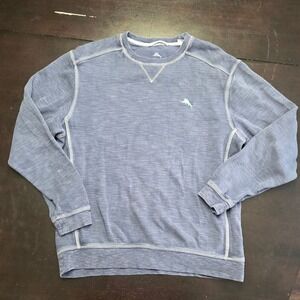 Tommy Bahama Mens Blue Slub Knit Sweatshirt Marlin Logo Large